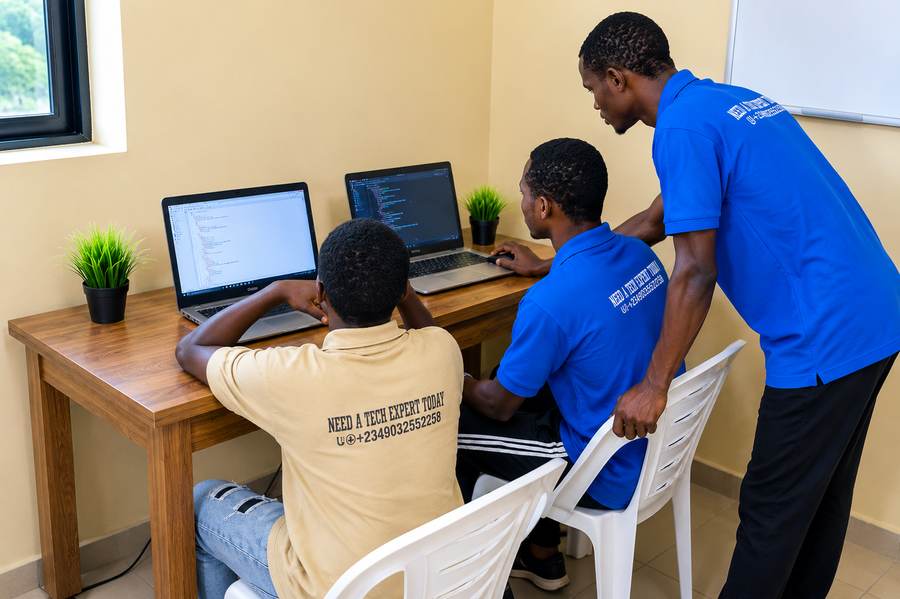 Students working on projects during Gift-Tech training
