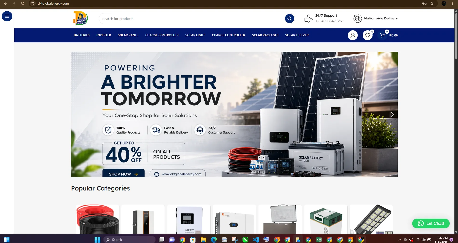 DKT Global Energy solar e-commerce website built by Gift-Tech