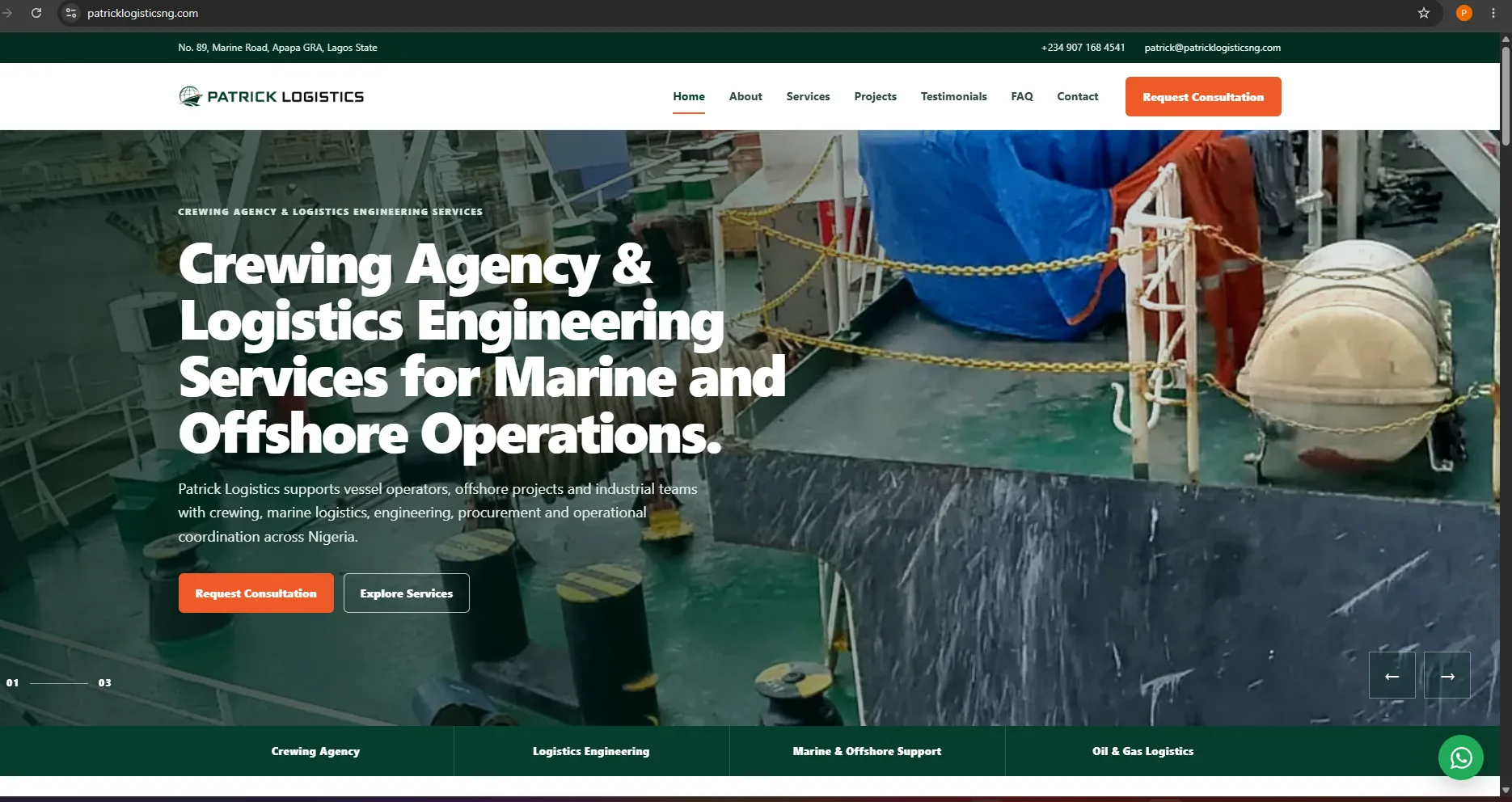 Patrick Logistics corporate website built by Gift-Tech